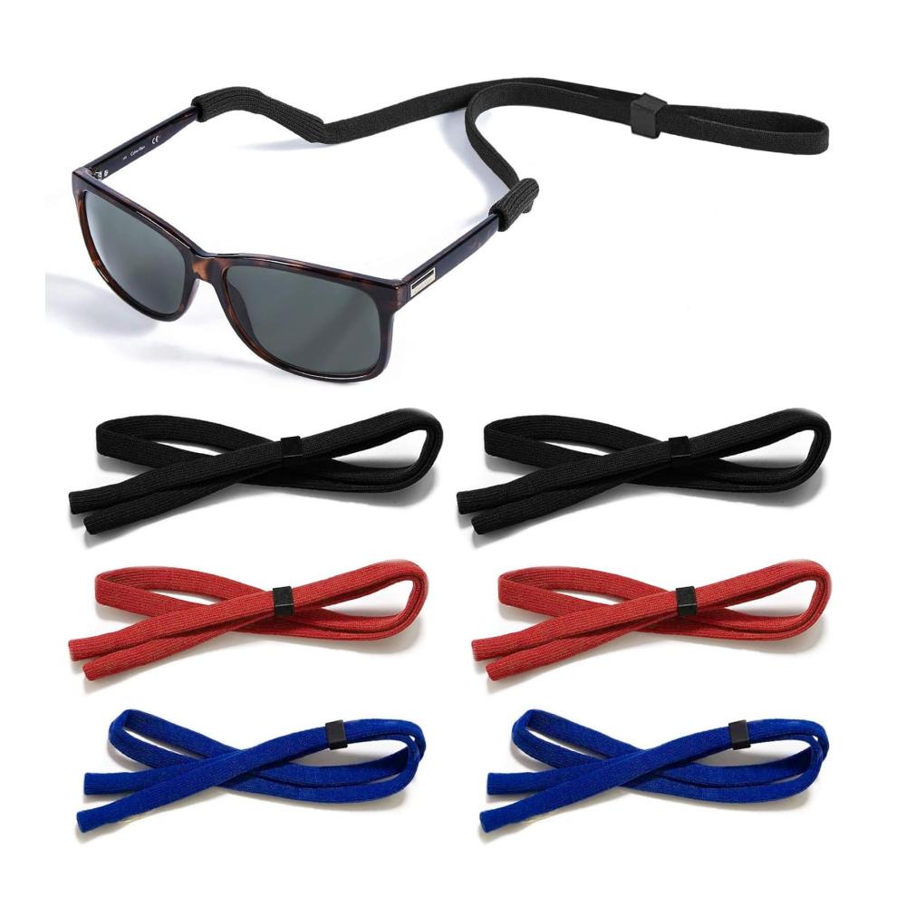 Stilvoll gesichert 6er-Pack Verstellbare Brillenbänder & -ketten | Sportlich praktisch & modisch | Verstellschnalle für perfekten Sitz | Sonnenbrille & Brille sicher | Blau/Schwarz/Rot