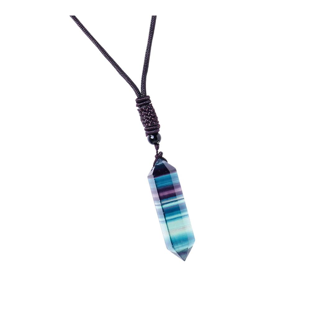 Sechseckige Anhänger aus Natural Fluorit-Kristallen | Hexagonale Energie-Edelstein-Kette mit Anhänger | Chakra-Heilung