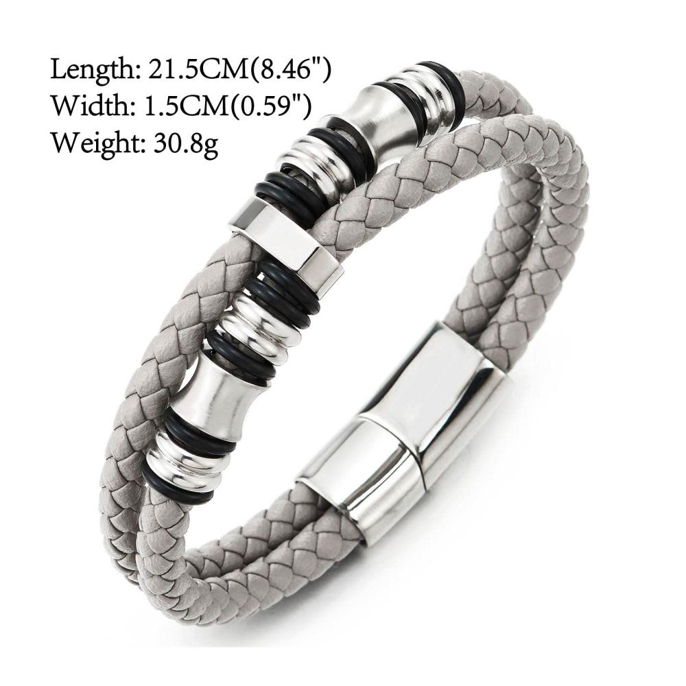 Doppel-Lap Geflochtenes Lederarmband für Herren - verstellbares Armband für den lässigen und sportlichen Look mit Schweißband und Edelstahlverschluss