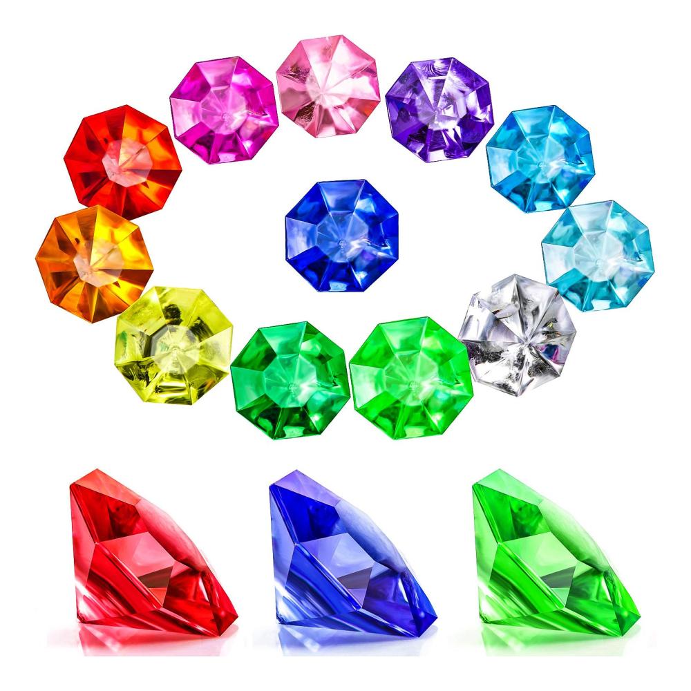 Entdecken Sie funkelnde Schätze Edelstein-Set für Piratenabenteuer! Große Acryl-Diamanten in lebendigen Farben. Ideal für Schatzsuchen und Partygeschenke. 25 Karat für Kinder