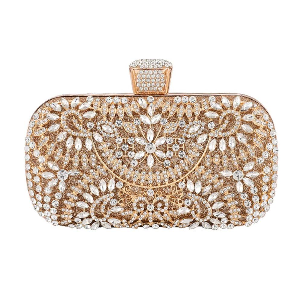 Clutch Tasche für Damen - Elegante Abendtasche fï¿½r Hochzeiten und Partys mit Kette und Griff - Goldfarbene Umhängetasche - Kompakte und Geräumige Geldbörse