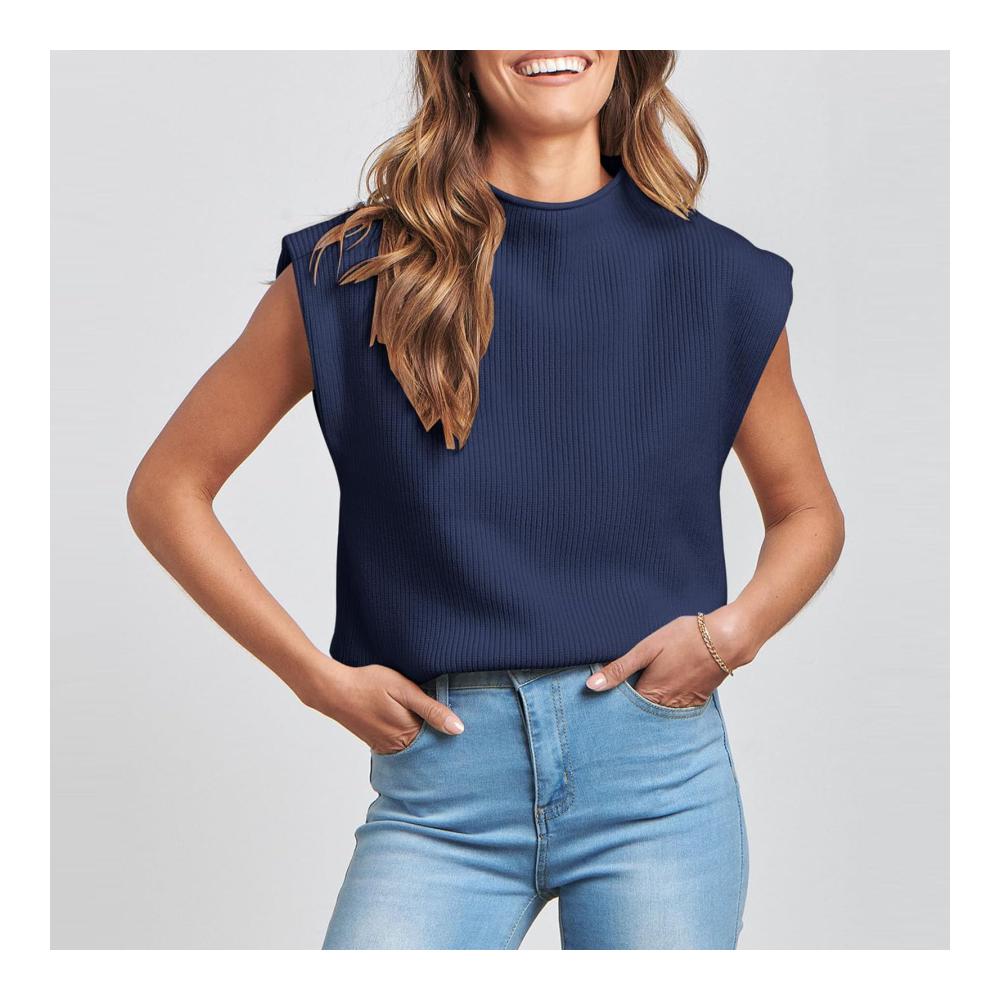Stilvoller Damen Pullunder Kuscheliger Basic Strick mit Stehkragen für einen lockeren trendigen Look - Ärmellose Strickweste in Loose Fit perfekt als Strick Tank Top