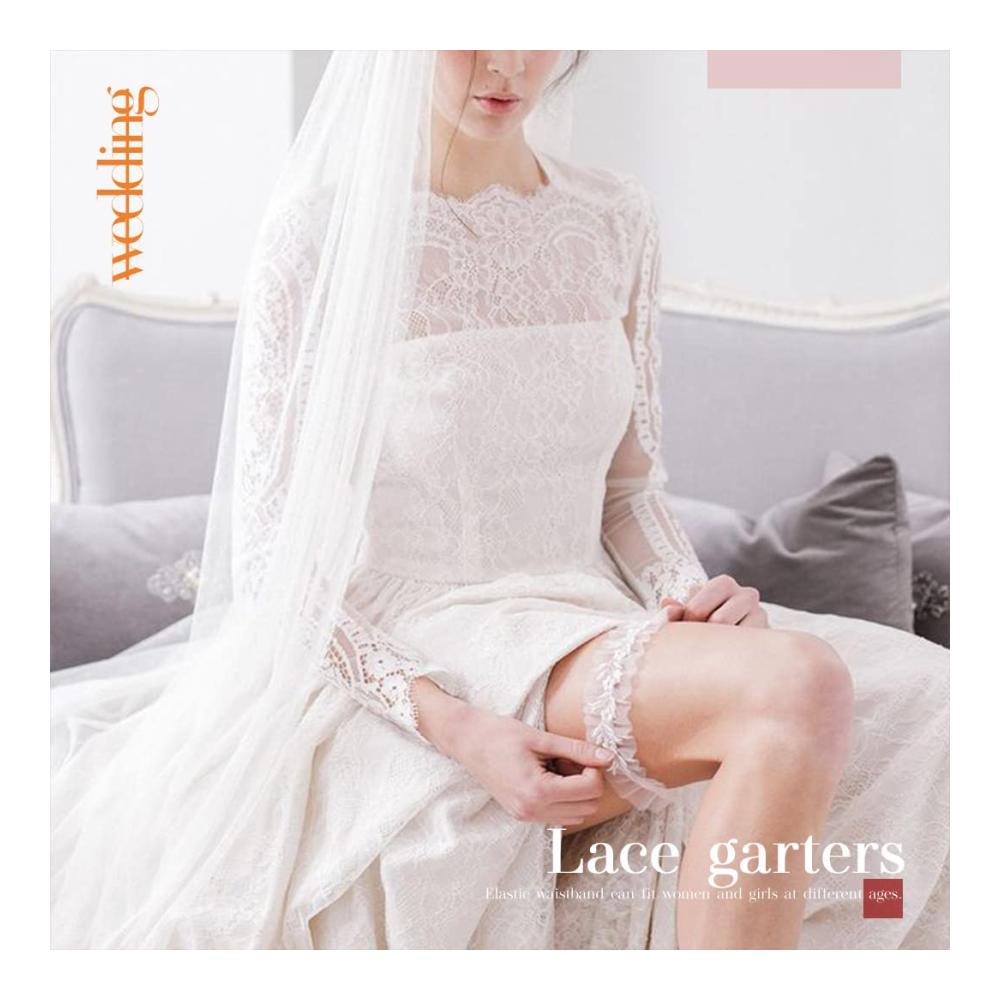 Handgefertigtes Spitzen-Strumpfband-Set für Braut und Brautjungfern | Romantische Blumenmuster | Eleganter Brautschmuck | Perfekte Ergänzung zum Hochzeitsoutfit | In himmelblau (2-teilig