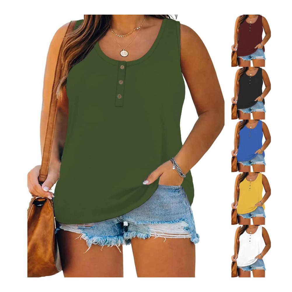 Entdecken Sie stilvolle Tanktops & Träger-Tops Damen Plus Size Tops für den Sommer! Lässige Knopfleiste Rundhals und lose Passform. Perfekt für jeden Anlass
