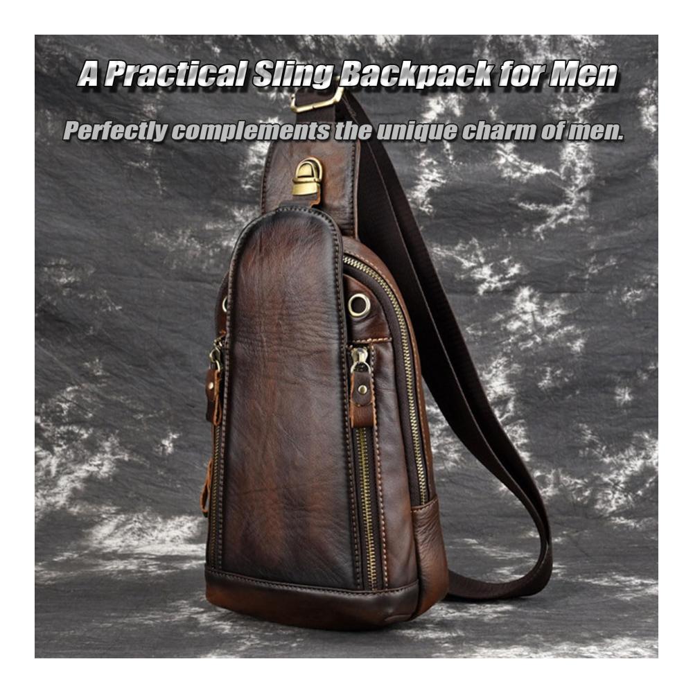 Stilvoller Vintage Leder Schultertasche für Männer - Praktischer Mehrzweck Herren Brusttasche - Idealer Reisebegleiter als Schulter-Rucksack für Tablets bis 97 Zoll
