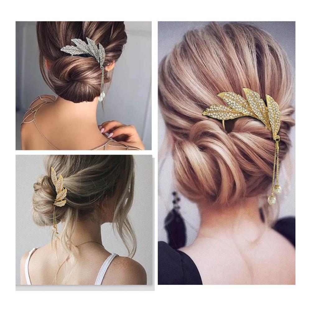 Quaste Haarspange mit Kristallperlen und Haargabel - Schicker und edler Kopfschmuck für Frauen und Mädchen - Elegantes Haar-Accessoire für Hochzeiten Partys und besondere Anlässe (Silber
