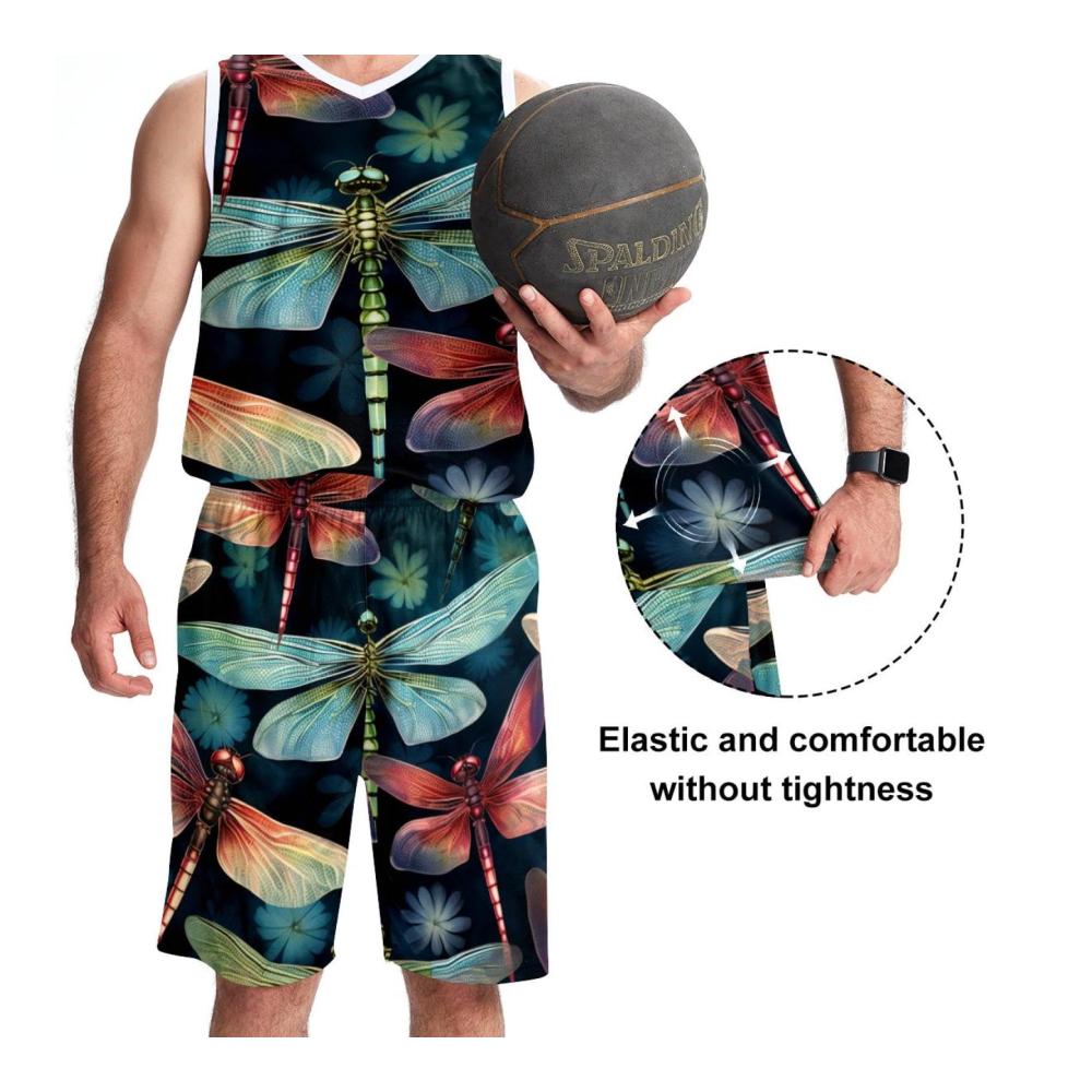 Bunte Libelle Hochwertige Herren-Basketballtrikots mit Taschen in 5XL für Teamuniformen und sportliche Vielseitigkeit