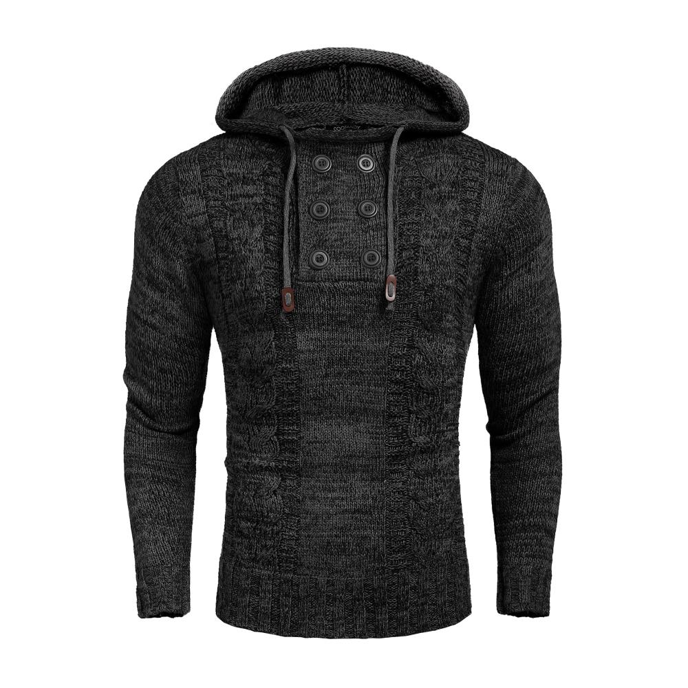 Kuscheliger Herren Strickpullover Trendiger Slim Fit Pullover mit Schalkragen Langarm Kapuze & Zopfmuster in Grau. Ein Must-have für stilbewusste Männer