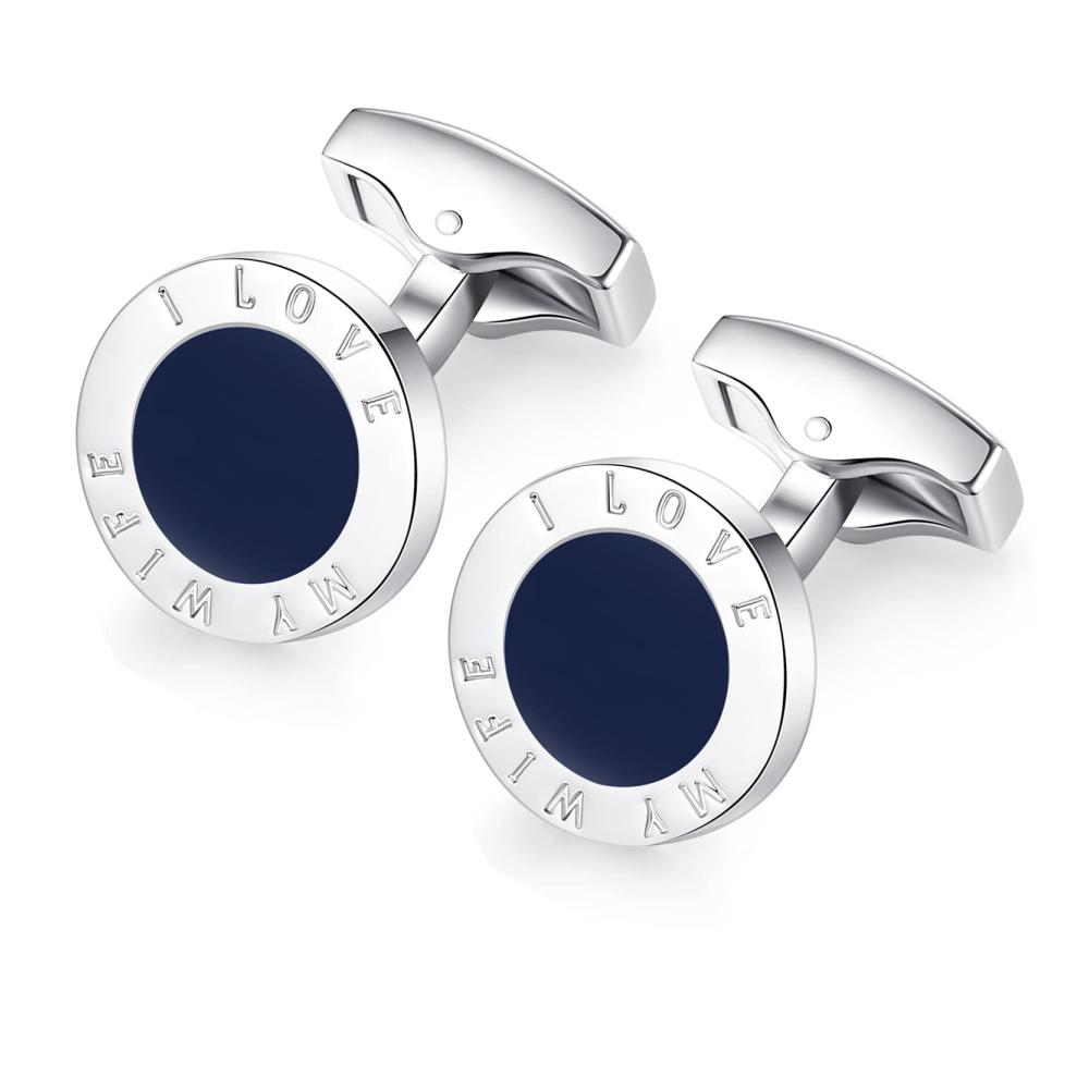 Elegante Edelstahl Manschettenknöpfe für Herren Romantische Hochzeit Accessoires I Love My Wife von Honey Bear - Einzigartige Runde Cufflinks MEHRWEG