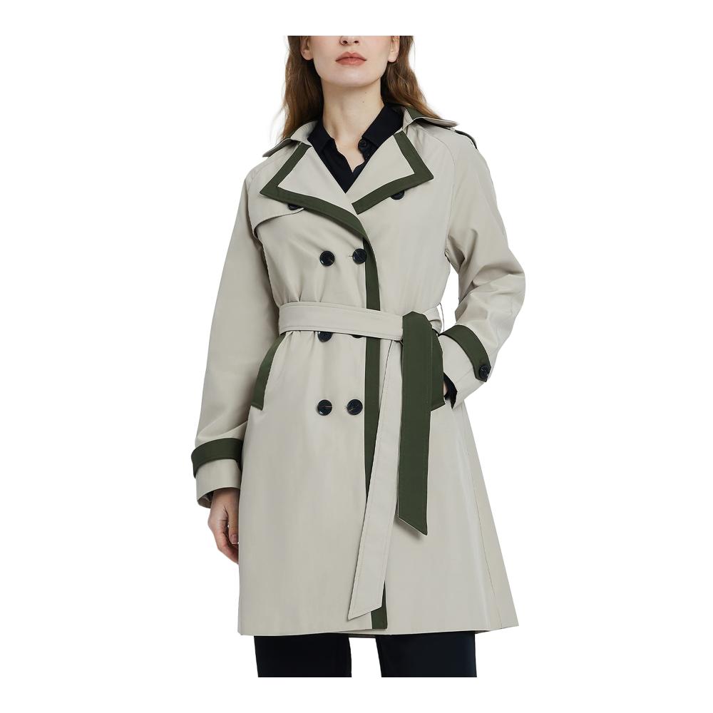 Elegantes Damenlanger Herbstmantel Trenchcoat Revers Zweireihiger Stilvoller Damenmantel mit Gürtel wasserdicht Winddicht Jacke