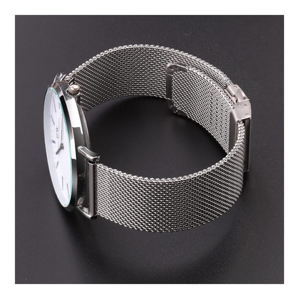 Elegantes Edelstahlband für Milanaise-Uhren in Schwarz und Silber für Damen und Herren größenverstellbar von 16-24 mm mit Implementierungsverschluss