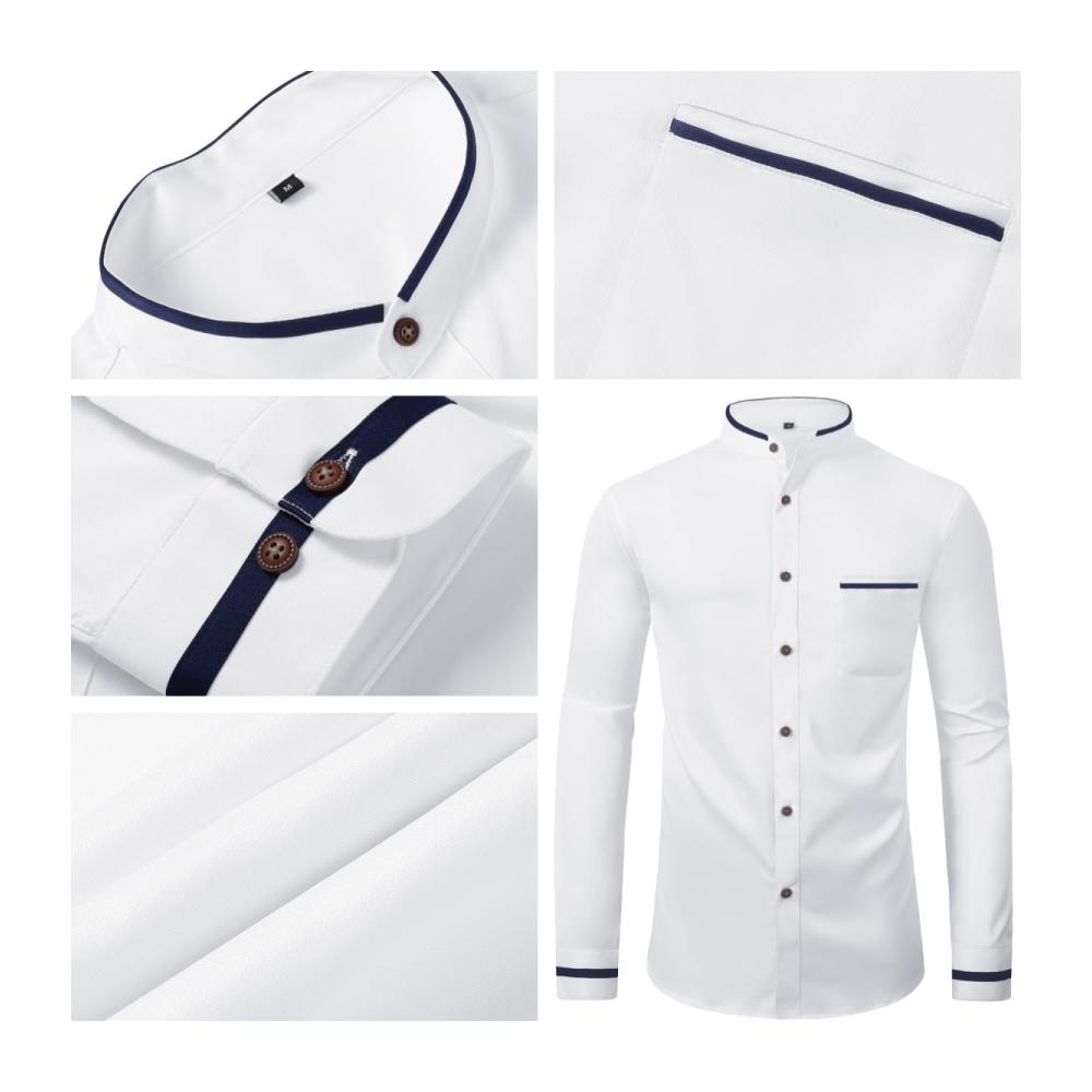 Entdecken Sie stilvolle Herren Hemden Elegantes Businesshemd mit Stehkragen Slim Fit für Anzug Button-Up Tasche ideal für Freizeit. In M-3XL erhältlich
