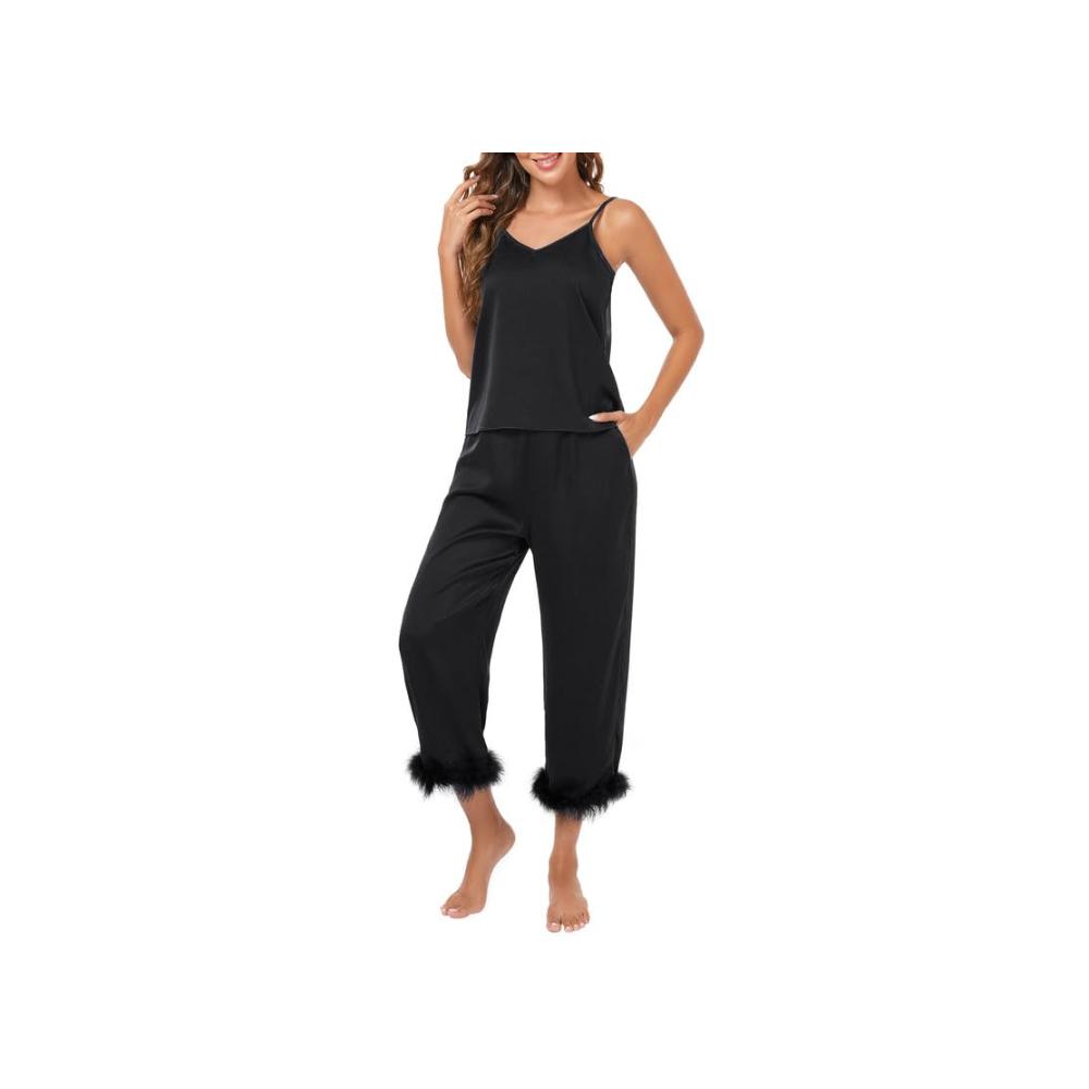 Entspannte Eleganz Damen Lang Satin Pyjama Set für traumhafte Nächte und gemütliche Morgen. Stilvoller Winter-V-Ausschnitt für ultimativen Komfort. Perfekte Schlafanzüge für Frauen