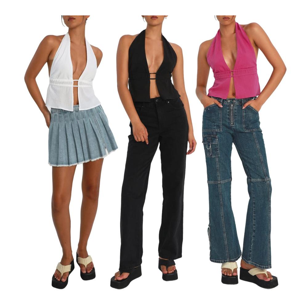 Entdecken Sie den ultimativen Stil Tanktops & Träger-Tops für Damen! Perfekt für den Sommer - Rückenfrei Halfter Y2K-Designs und mehr. Holen Sie sich Ihre neuen Favoriten jetzt