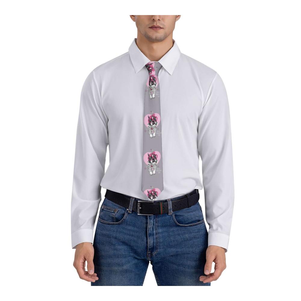 Entdecke den Stil Elegante Französische Bulldogge mit Herzbrille Herren-Krawatte – Originelle Seide für Arbeit und Party