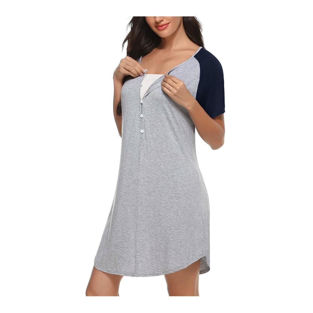 Elegantes Umstandssommerkleid mit O-Ausschnitt und Kurzarmen - Praktisches Stillnachthemd und Stillkleid für werdende Mütter - Jetzt stilvoll und komfortabel stillen