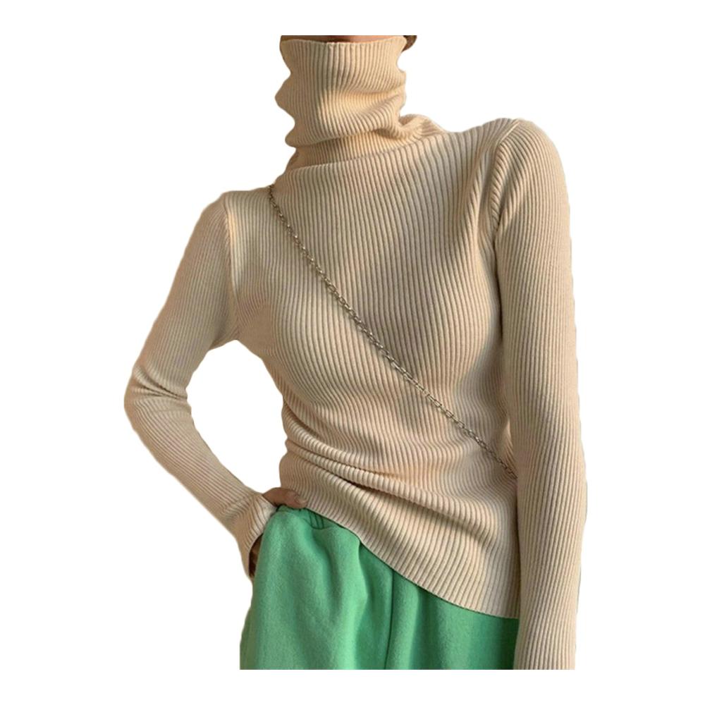 Damen Rollkragenpullover mit Daumenlöchern Blickfang auf ! Kuscheliger Strickpullover mit Stretch sexy Slim Fit und trendy Rippmuster für Herbst/Winter