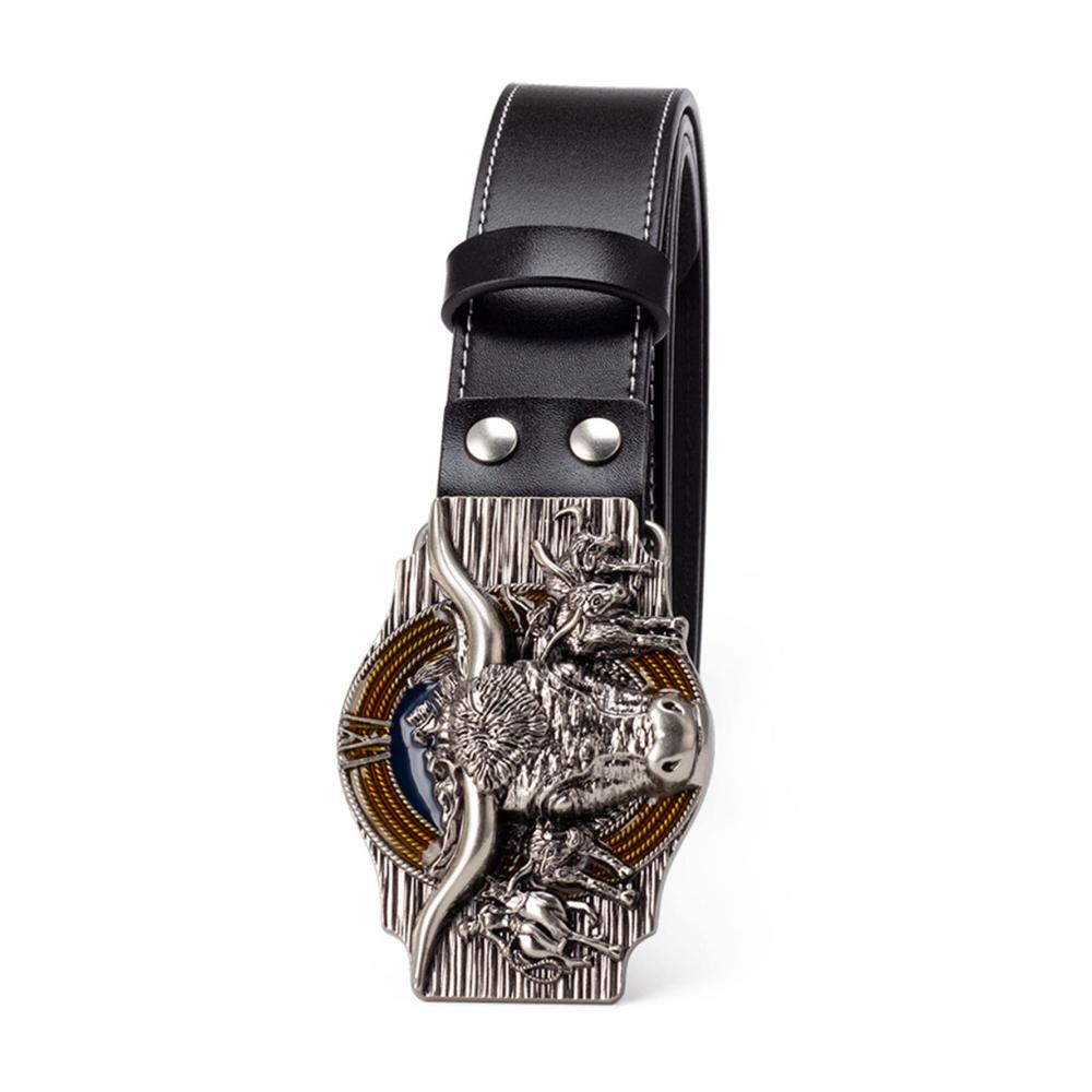 Erhalten Sie Stil und Qualität Premium Schwarzer Echtleder-Cowboy-Gürtel mit Longhorn-Motiv – JIARY Herren Western-Gürtel für den ultimativen Western-Look! Ideal für Freizeit und Arbeit 105CM