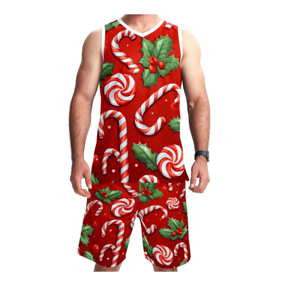 Einzigartige Teamuniform Bezaubernde Zuckerstange Spieltrikots für Männer und Frauen 5XL mit praktischen Taschen – Perfekt für den Basketballsport