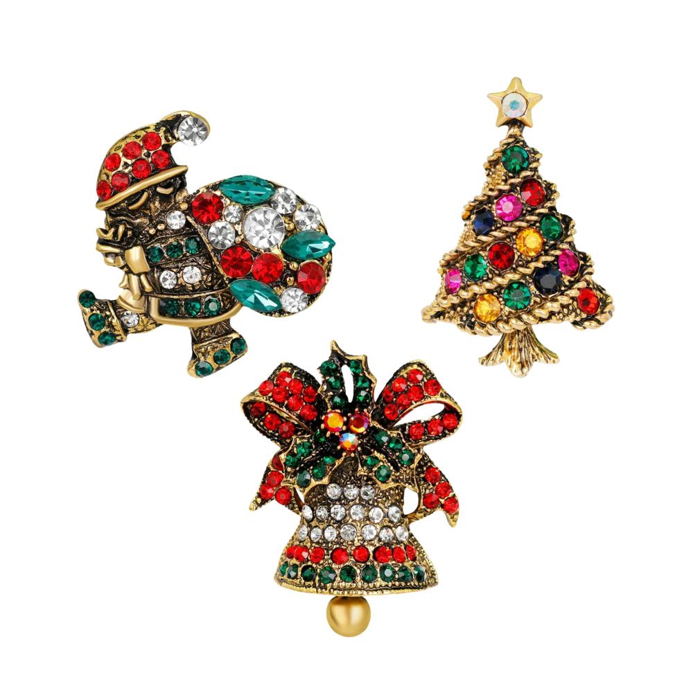 Einzigartige Weihnachtsbroschen & Anstecknadeln Set Strass-Weihnachtsbaum Weihnachtsmann & Emaille-Designs für Frauen. Perfekt für Jacken Revers & festliche Stoffe