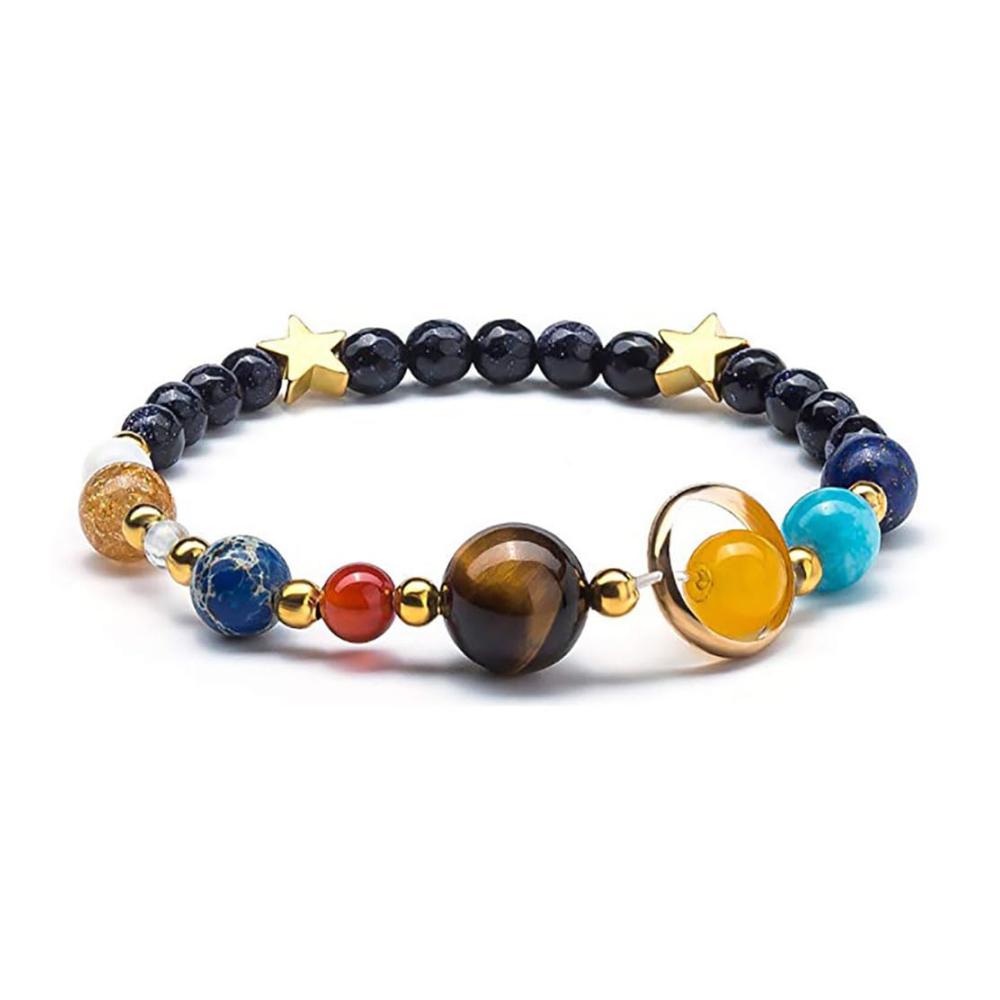 Einzigartiger Armschmuck Solar System Armband mit Achat Perlen. Universum Galaxy Design für Frauen und Männer. Schmuckgeschenk der Extraklasse