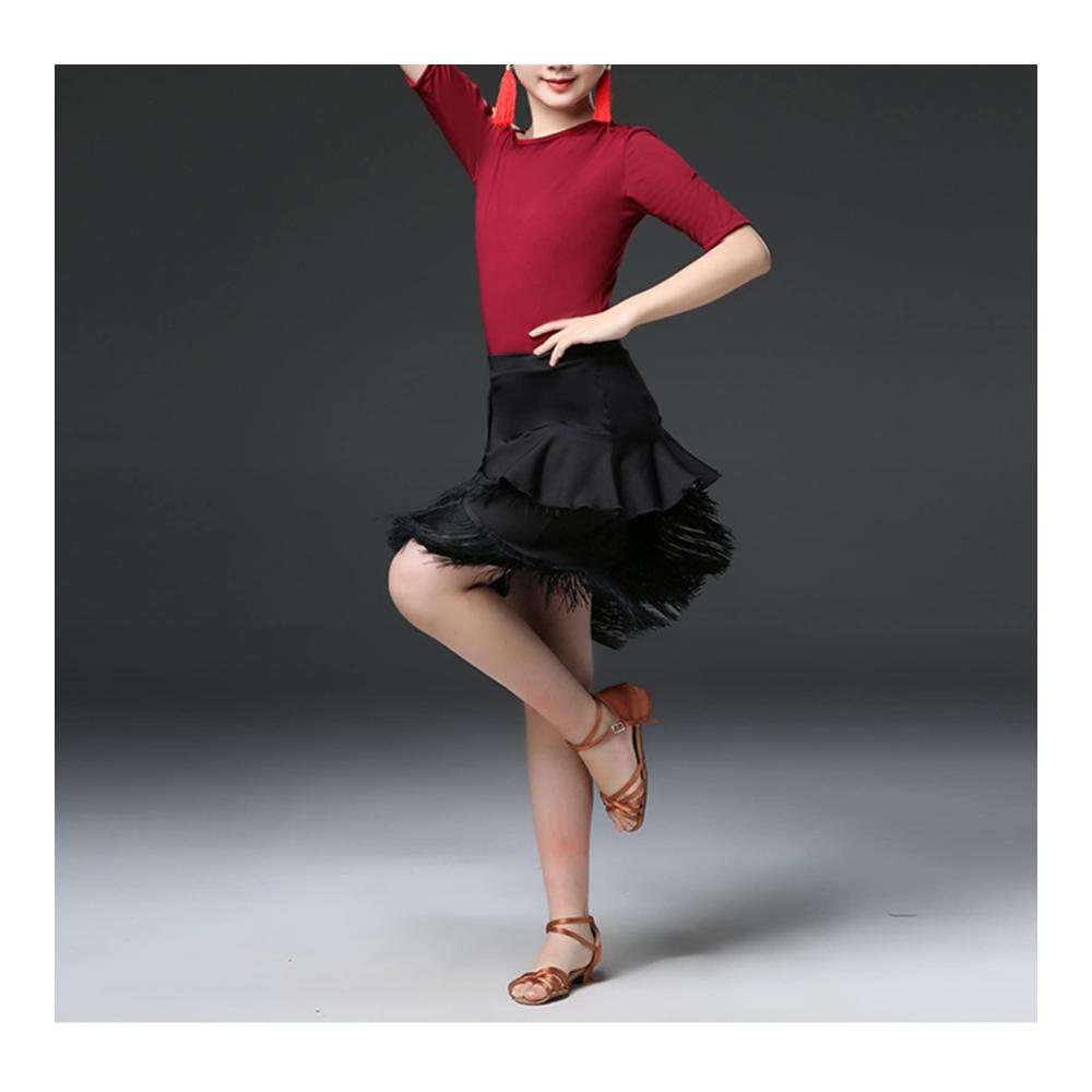 Entzückendes Kinderkleid Lateinrock mit Kurzarm-Oberteil und gestuftem Fransenrock für Mädchen. Perfekt für Tanzübungen in Ballsaal Tango Swing Rumba und Chacha