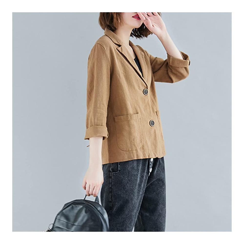 Stilvoller Damen Blazer für Frühling & Sommer Leichter Baumwoll-Leinen Kurzmantel mit Stehkragen und 3/4 Ärmeln. Perfekt für Casual Looks