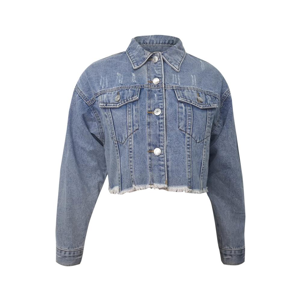 Damen Jeansjacke im abgenutzten Look mit Reißverschluss Oversized-Fit Plus Size und Taschen Oversized Denim-Jacke mit Kordelzug und Kettendetails