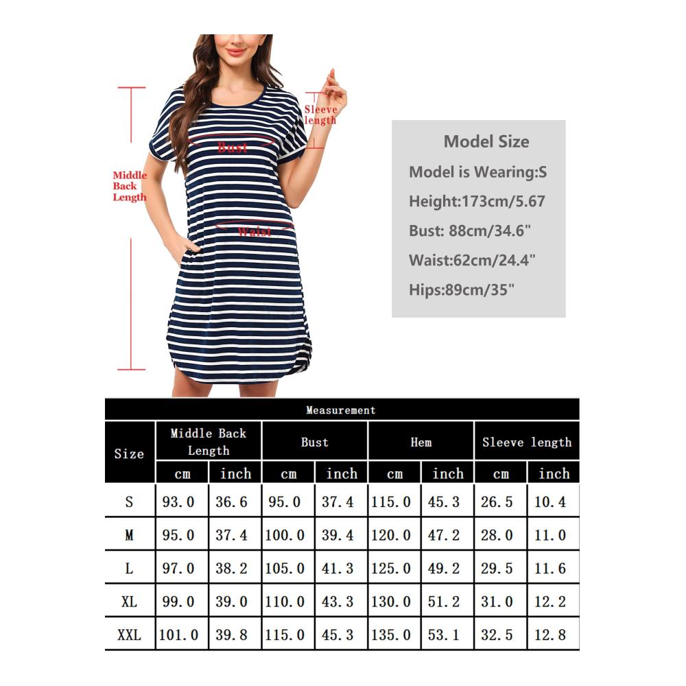 Gemütliche Nächte Damen Nachthemd aus 95% Baumwolle mit Streifenmuster und praktischen Taschen - Perfekte Loungewear für erholsamen Schlaf