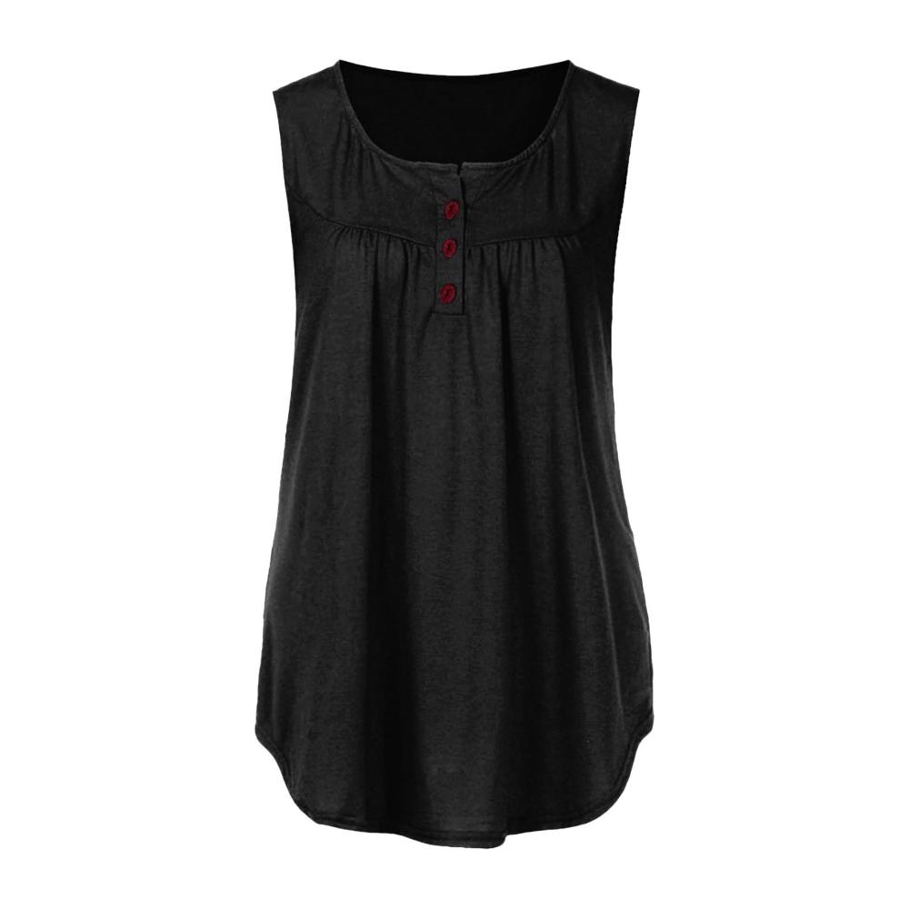 Entzückender Pullover Damen Sommer Basic Shirt - Lässiger ärmelloser Knopf-Pullover mit gerafftem V-Ausschnitt für eine lockere Passform! Perfekt für jede Gelegenheit