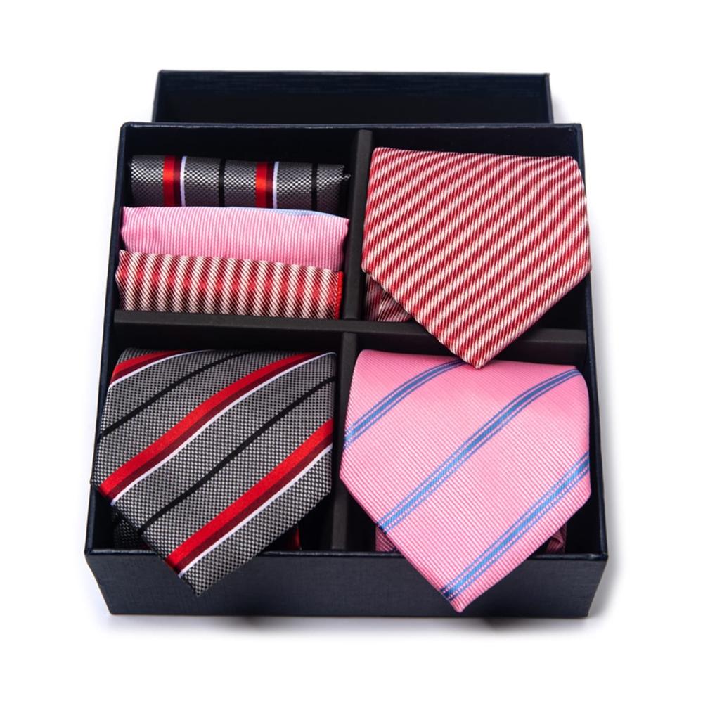Elegante Jacquard-Krawatte & Accessoires-Geschenkbox Karierte Goldakzente mit Einstecktuch Manschettenknöpfen – Perfekt für stilvolle Looks! (Farbe GL-25