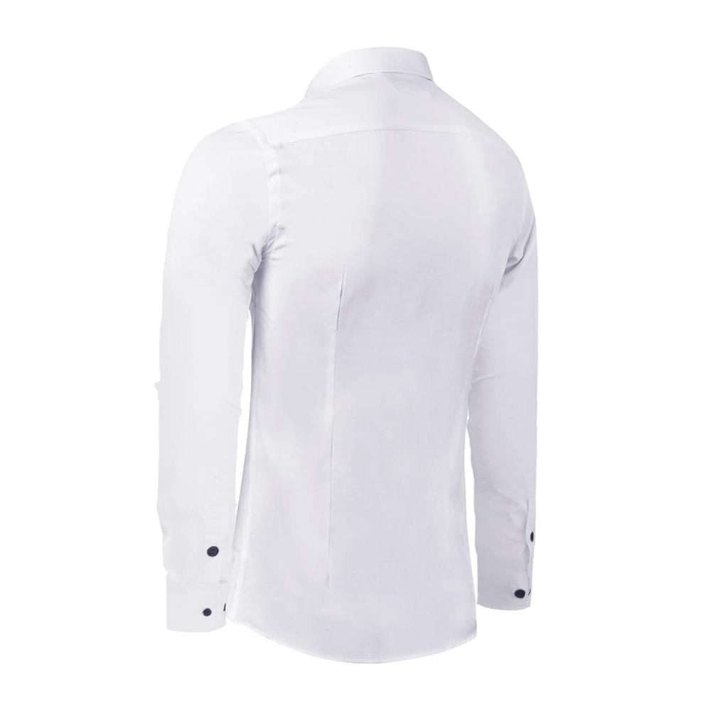 Bügelfreie Herren-Businesshemden mit Stretch langärmlig schlank tailliert aus Polyester einfarbig EU-Größe S-XXL Weiß/Schwarz/Blau