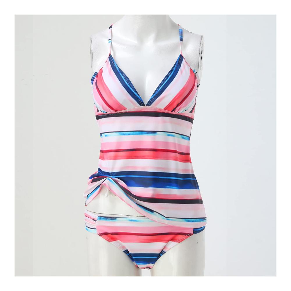 Attraktive Damen Bikini-Sets Neckholder mit V-Ausschnitt & Sheer Mesh – Moderne Mid Waist Zweiteilige Bademode