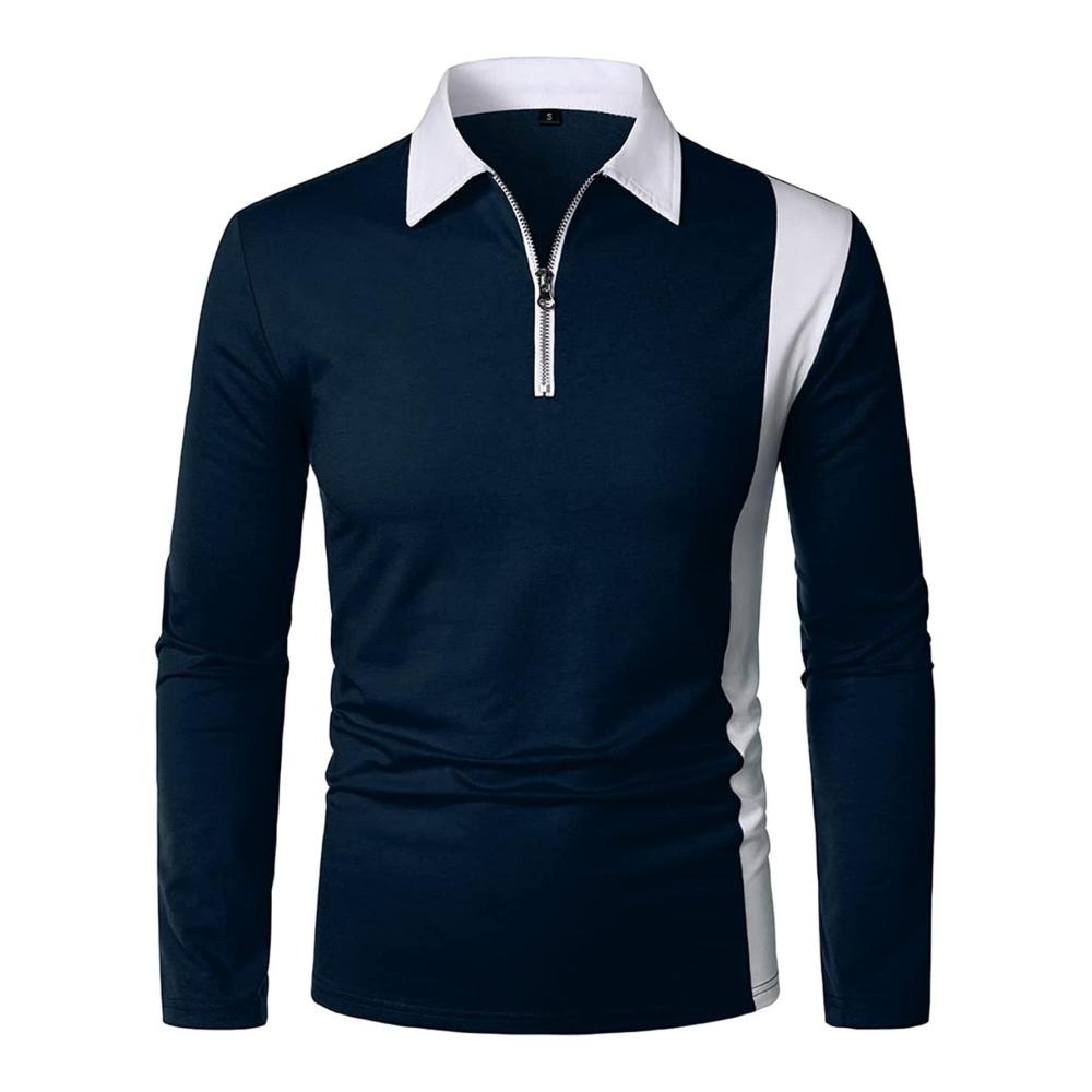 Entdecken Sie stilvolle Poloshirts Herrenmode ColorBlockPoloshirt mit Revers Reißverschluss und langen Ärmeln – Lässige Eleganz für Ihren Kleiderschrank