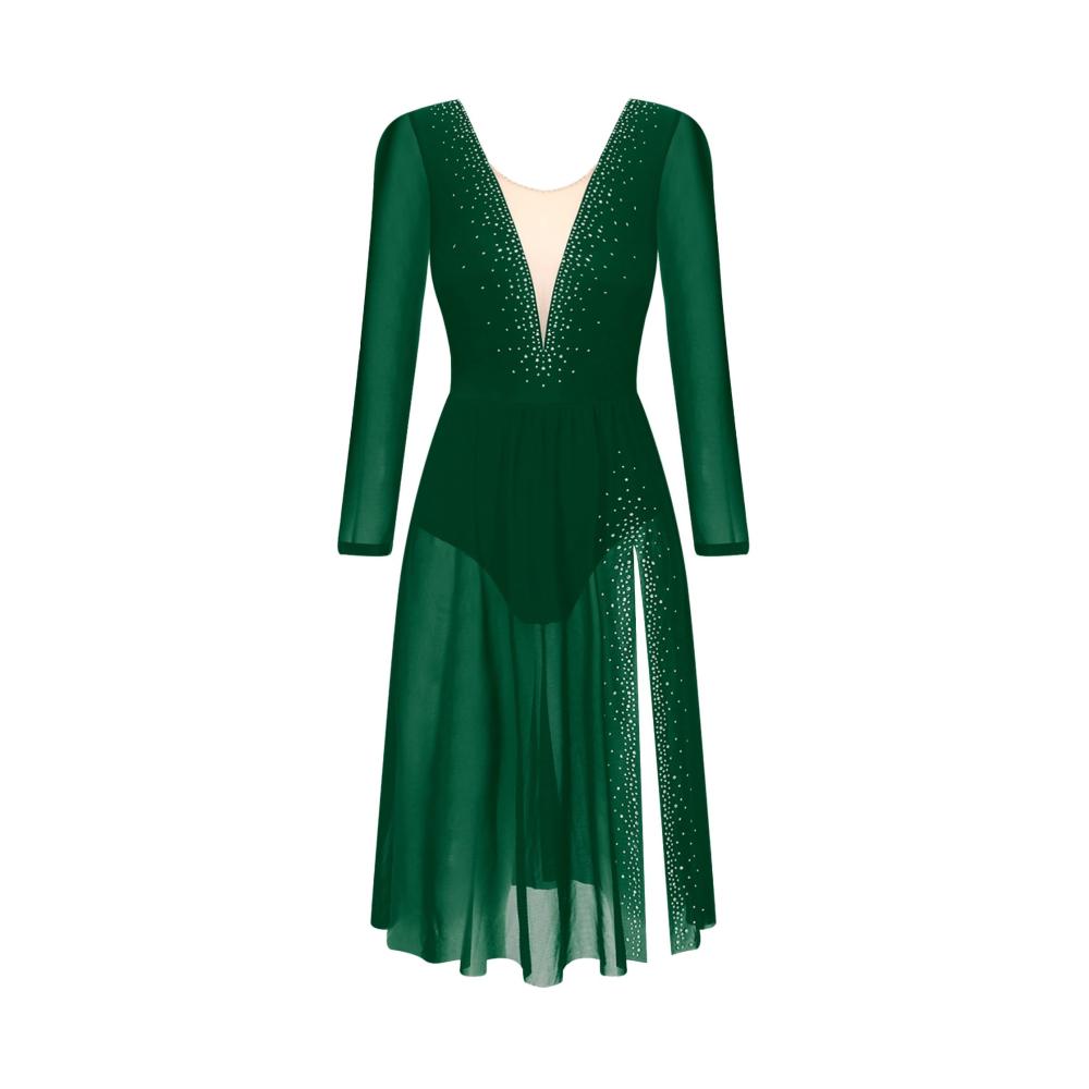 Entzückendes Damen Ballettkleid Elegante Langarm-Performance für Tanz und Gymnastik. Durchsichtiges Mesh und Tüll verleihen stilvolle Leichtigkeit. Perfekt für Contemporary und Ballsaal