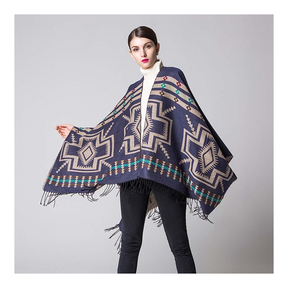 Exquisite Pashminas Damen-Poncho mit Druck Quasten & offener Vorderseite - Stilvoll und einzigartig perfekt für Eleganz und Komfort BM004