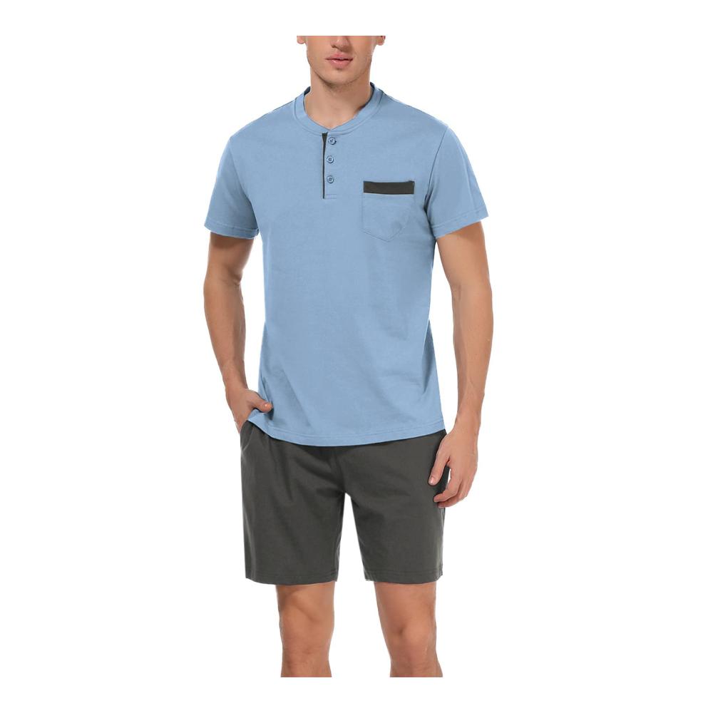 Erfrischende Nächte Herren Baumwolle Schlafanzug Set - Sommer-Pyjama mit Kurzarmshirt und Schlafhose für ultimativen Komfort beim Schlummern! Jetzt erhältlich in S-XXL