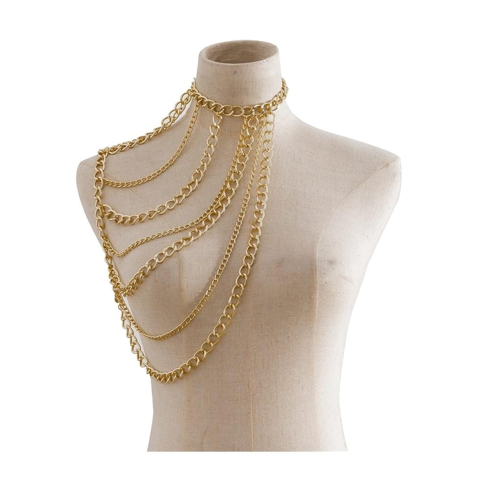 Entdecke den Glamour Modische Körperkette mit goldenem Glanz für die Dame von heute! Exquisites Schulter-Schmuckstück als Festivalgeschenk