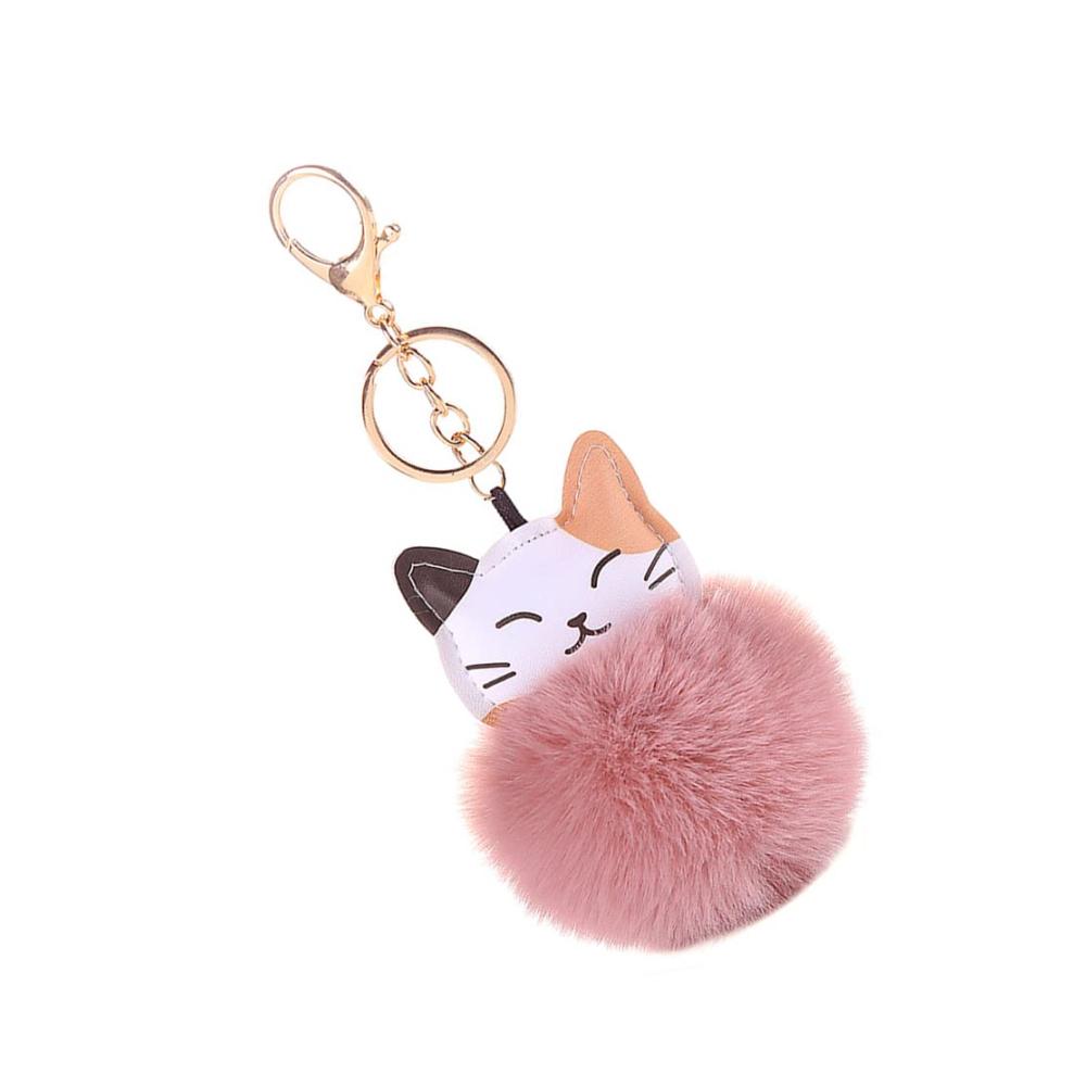 Damen Schlüsselanhänger Schöner Pom-pom Anhänger aus PU-Leder mit Katzenmotiv - Perfekte Deko für Frauen und Mädchen - Stilvoller Taschenaccessoire Charme