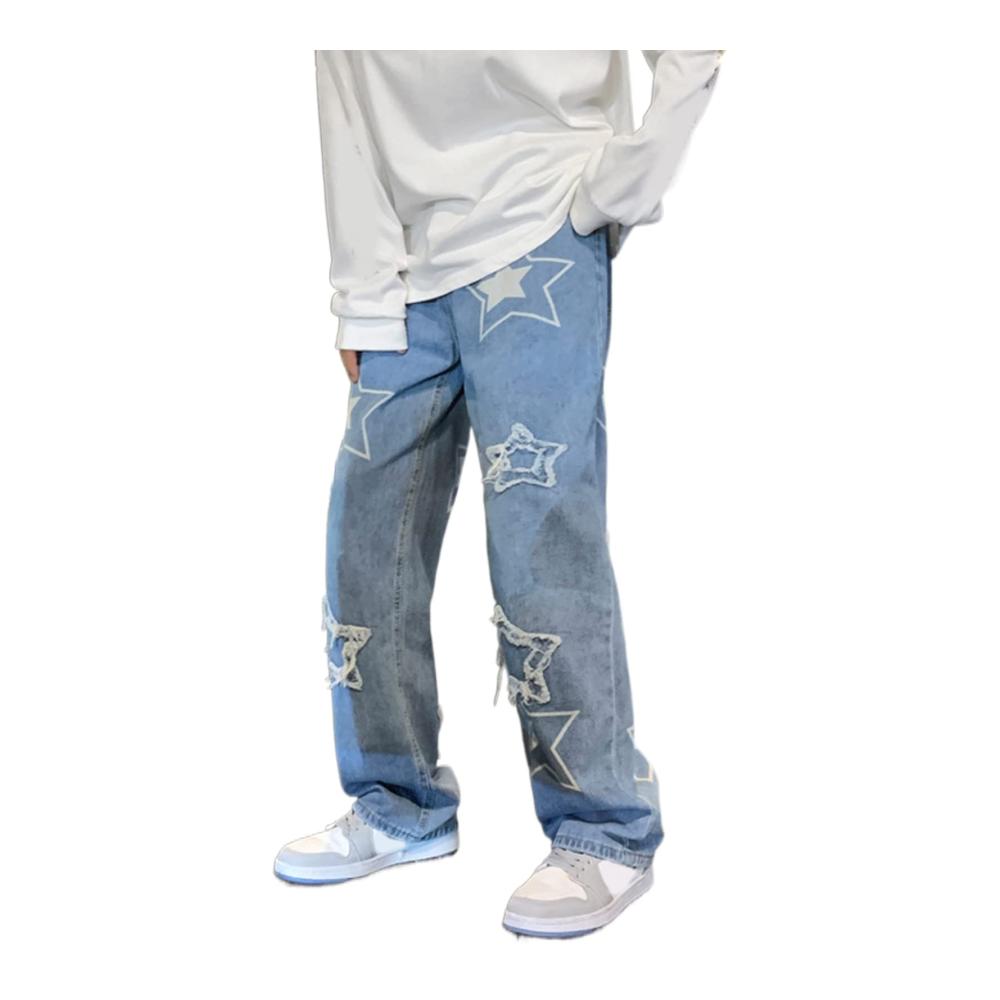 Trendige Herren-Jeanshosen Locker geschnitten weites Bein coole Stickerei. Perfekt für Streetwear und Parties. Bequem und stylisch