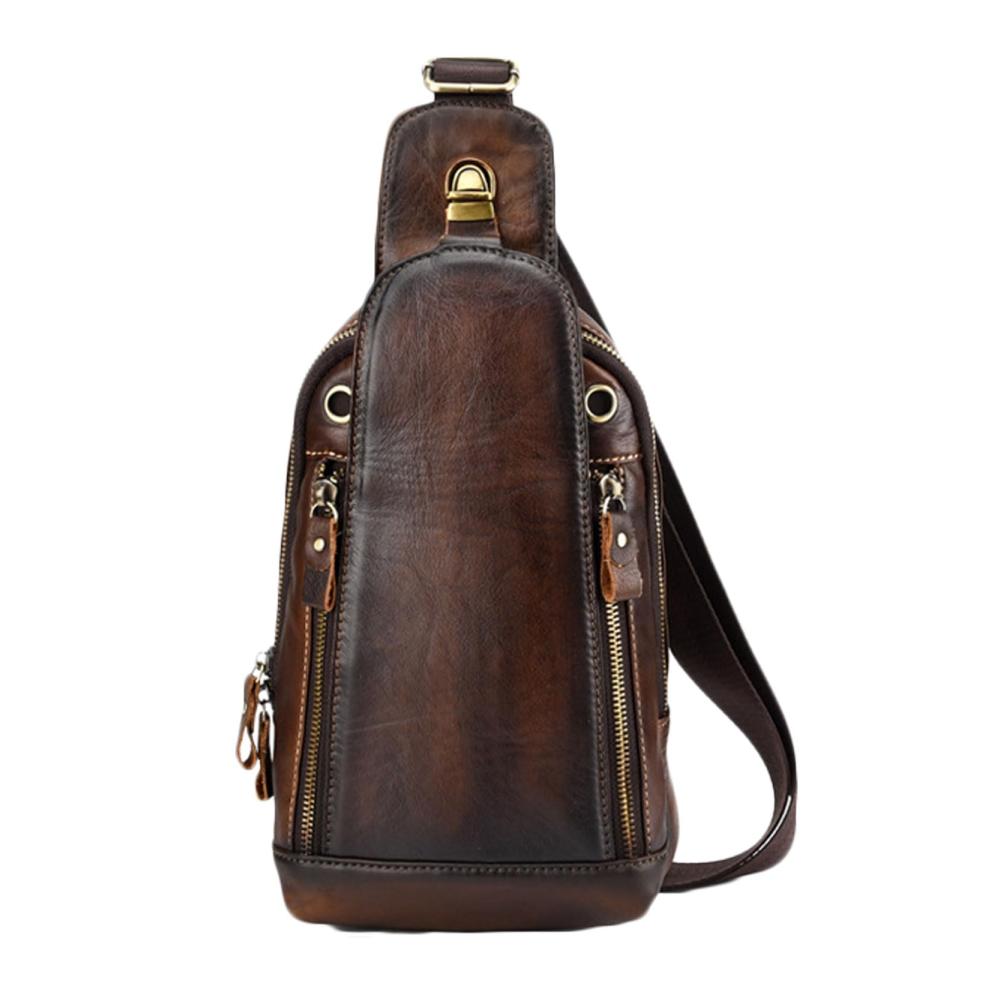 Stilvoller Vintage Leder Schultertasche für Männer - Praktischer Mehrzweck Herren Brusttasche - Idealer Reisebegleiter als Schulter-Rucksack für Tablets bis 97 Zoll