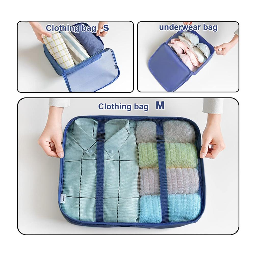 Perfekte Reisebegleiter 8-teilige Kofferorganizer-Sets in Marineblau mit wasserdichten Schuhbeuteln und Kompressionsbeuteln für stressfreies und organisiertes Reisen! Entdecken Sie jetzt! 🌟