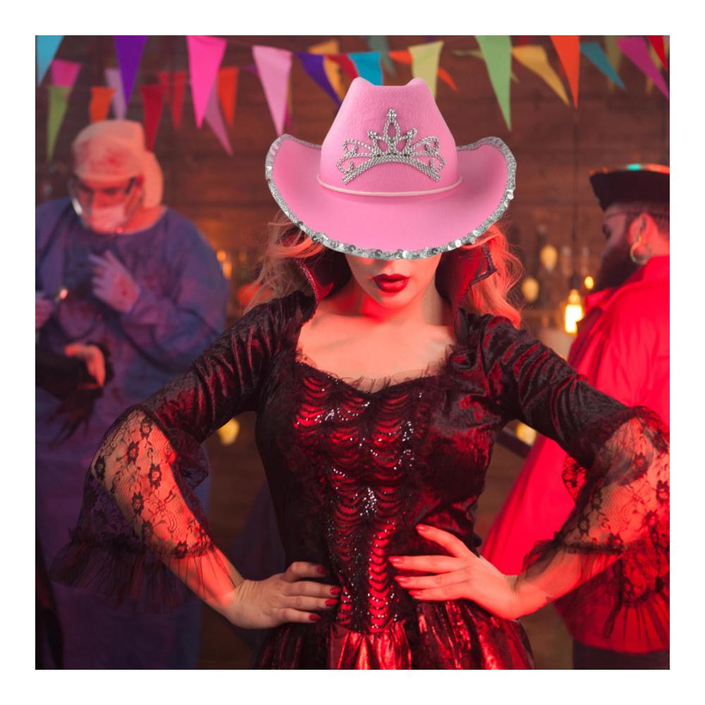 Stilvoller Cowboyhut für Damen Elegantes Tiara-Muster und authentisches Design - Perfektes Accessoire für Western-Partys und Kostüm-Outfits