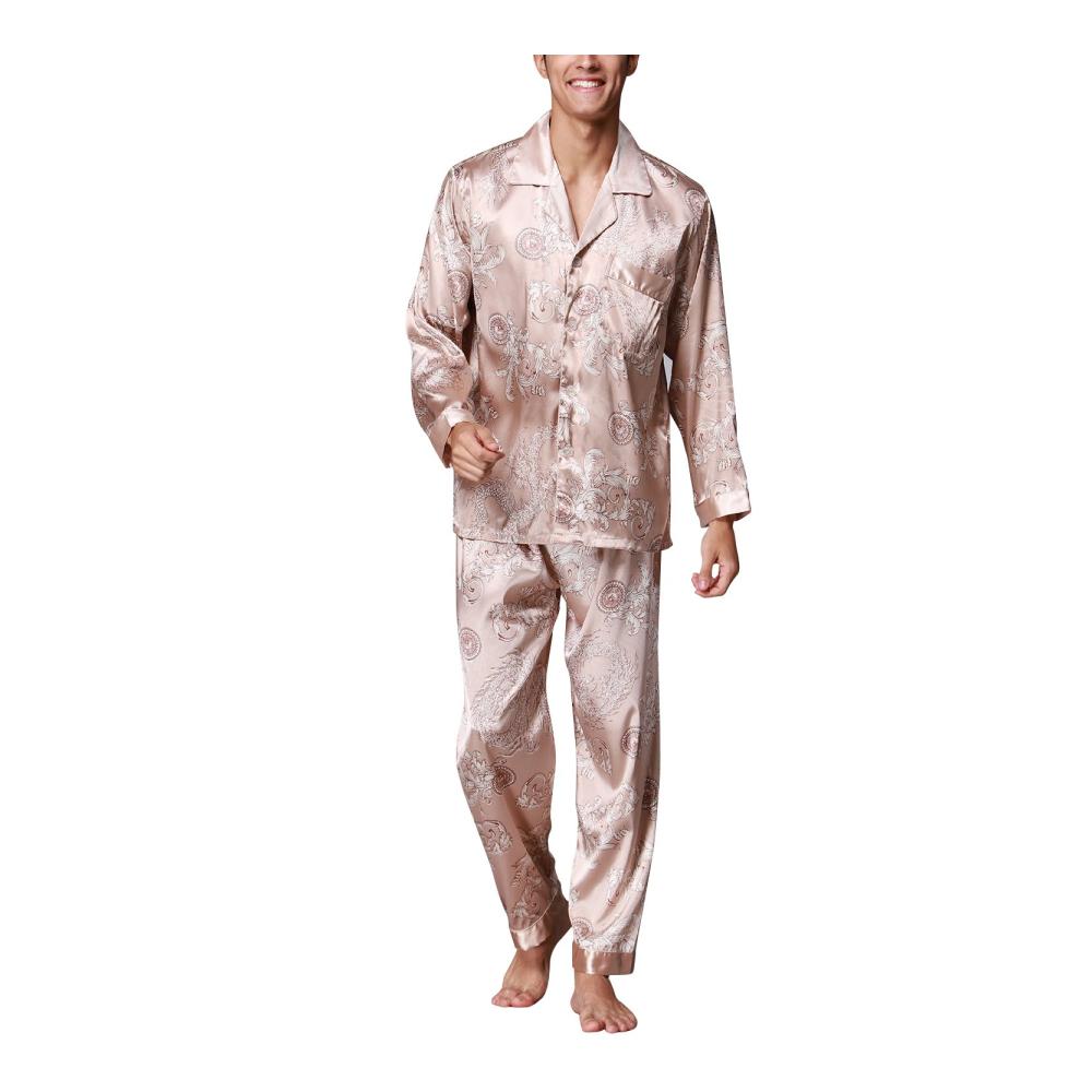 Entspannter Schlafkomfort Herren Schlafanzug in Retro-Satin mit Langarm und klassischem Pyjama-Druck. Perfekt für Frühling und Sommer. Jetzt in L XL XXL erhältlich