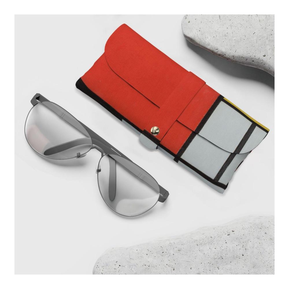 Leder-Sonnenbrillenetui mit Zusammensetzung aus geprägtem Kunstleder in Rot Gelb Blau und Schwarz für Fashion und Reisen