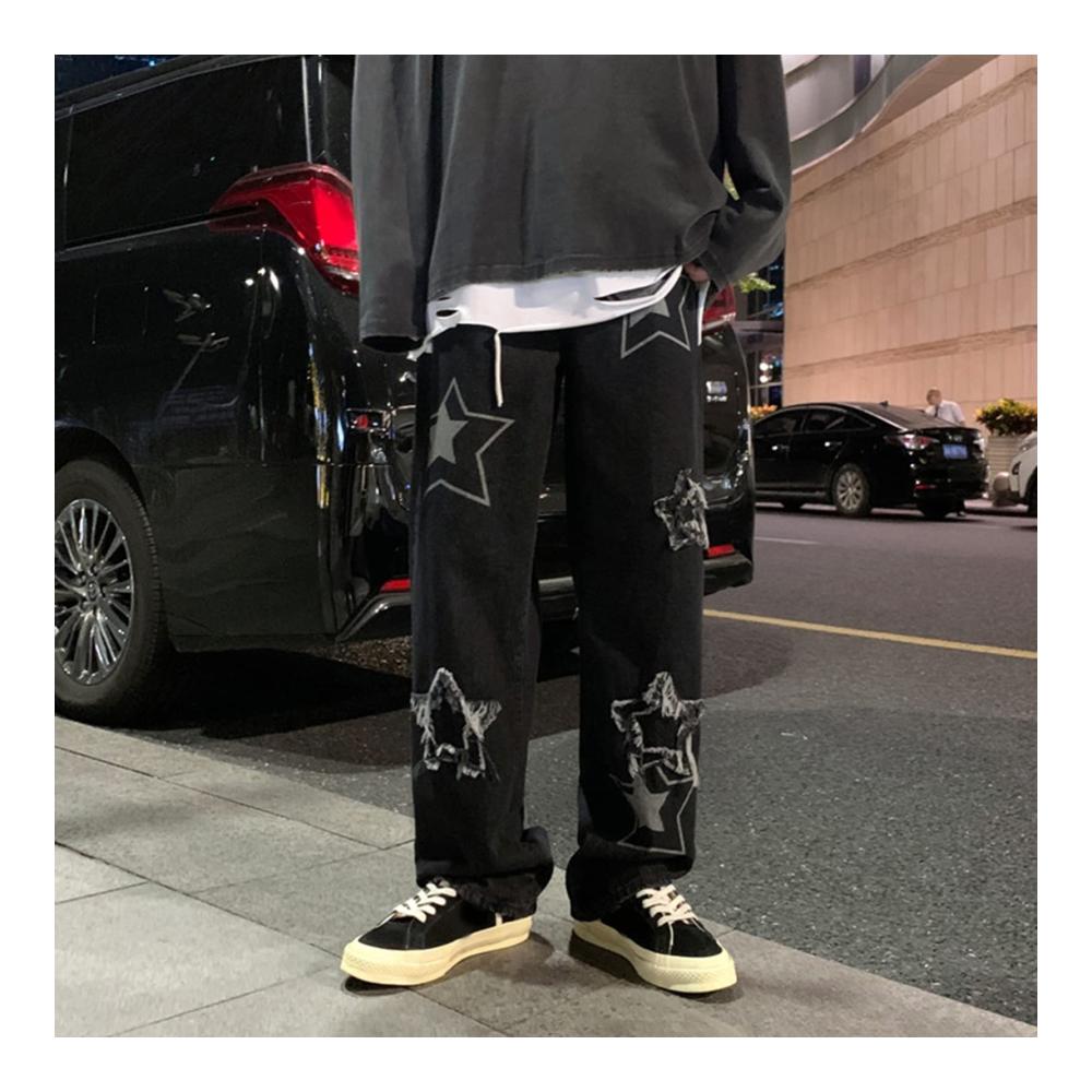 Trendige Herren-Jeanshosen Locker geschnitten weites Bein coole Stickerei. Perfekt für Streetwear und Parties. Bequem und stylisch