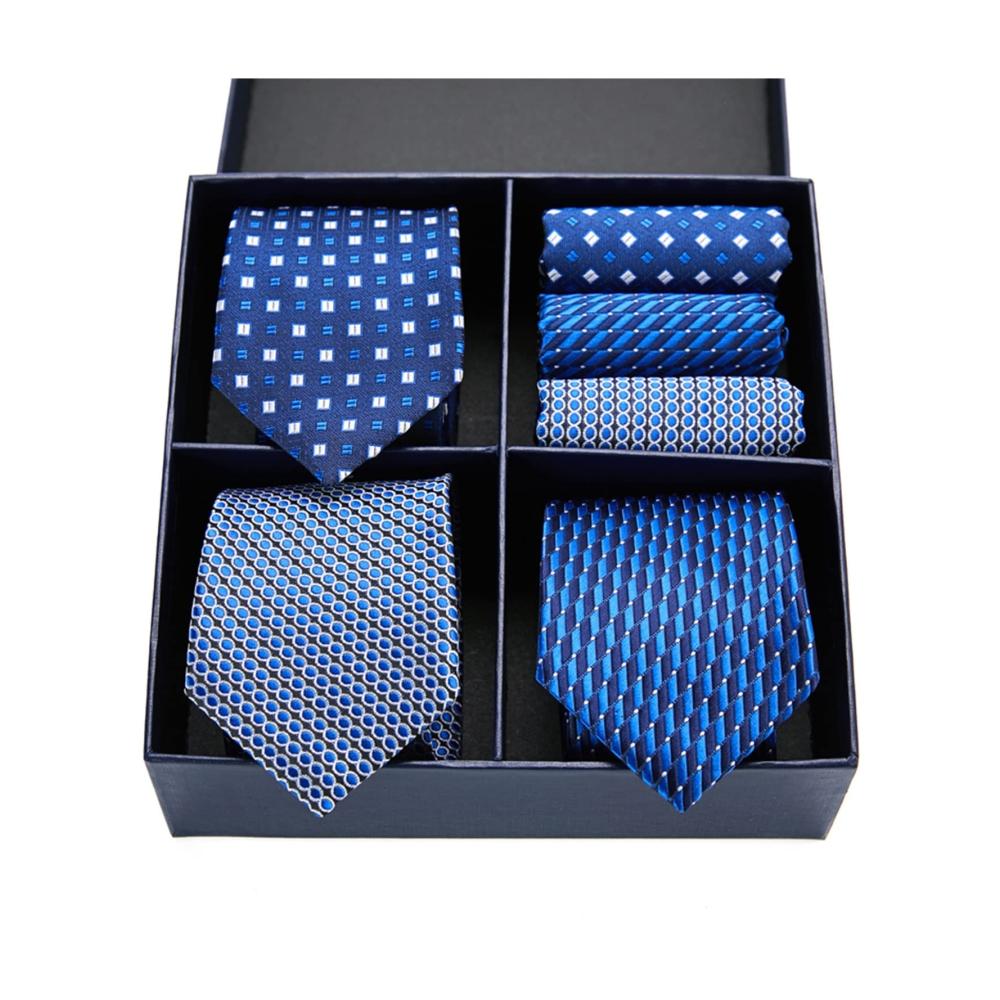Elegante Jacquard-Krawatte & Accessoires-Geschenkbox Karierte Goldakzente mit Einstecktuch Manschettenknöpfen – Perfekt für stilvolle Looks! (Farbe GL-25
