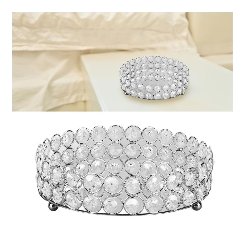 Elegantes Kristall-Schmucktablett Glänzendes Make-up- und Parfümtablett für stilvolle Frauen und Mädchen - Silberfarben 20x3 cm Luxus pur