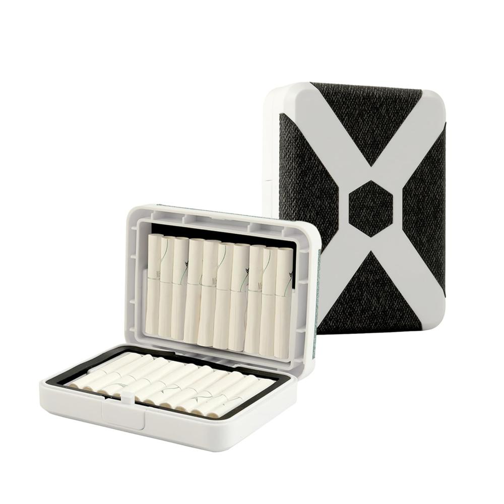 Stilvolles Zigarettenetui Organizer Case mit 20 Fächern für iQOS iluma Tabaksticks. Hochwertige PU-Leder Schutzhülle mit elegantem Schwarz-Stoffmuster. Praktisches Accessoire