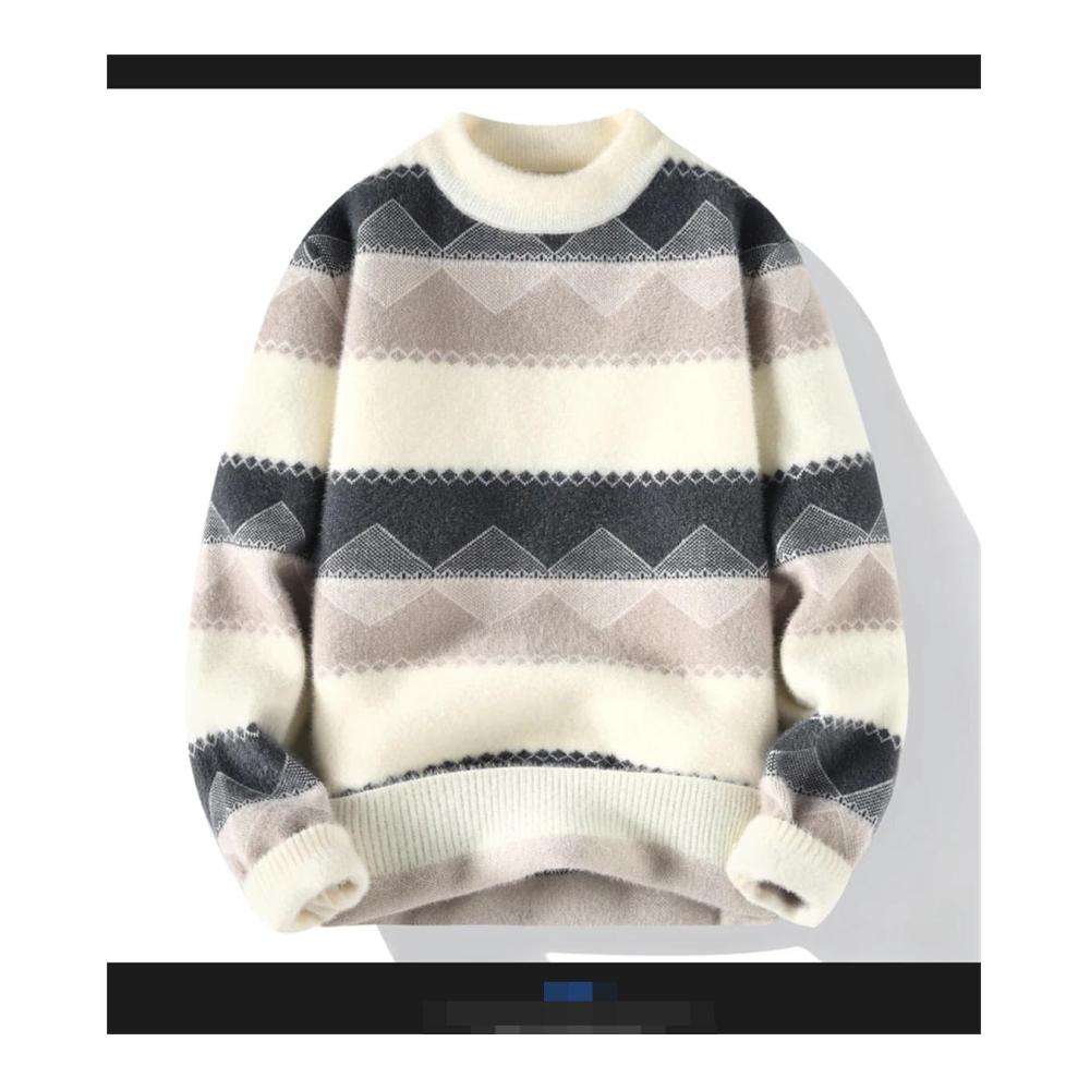 Klassischer Herren Pullover Gestreifter Strickpullover für Herbst & Winter Casual Style mit Langarm & Rundhalsausschnitt